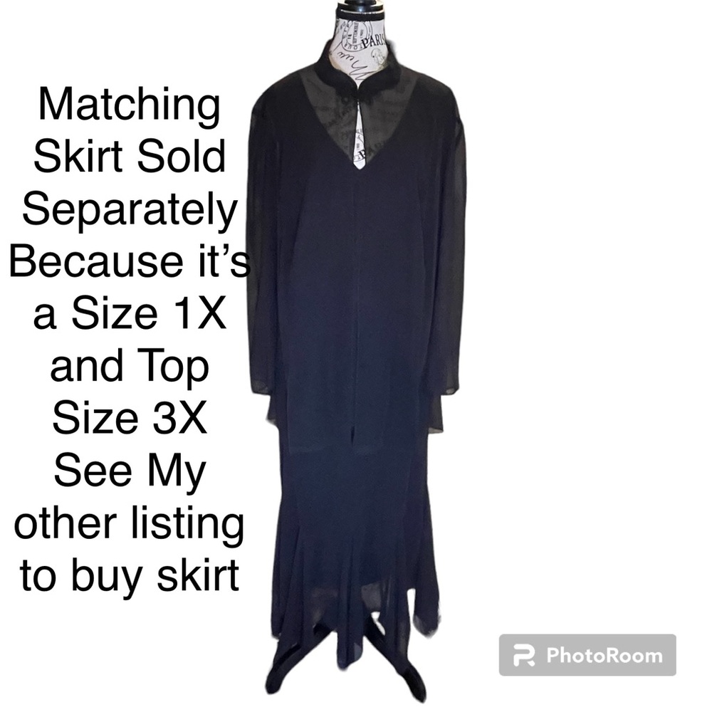 ALex Evening Black Chiffon Maxi Skirt with Handkerchief Hemline Women’s Size 1X - Picture 8 of 9